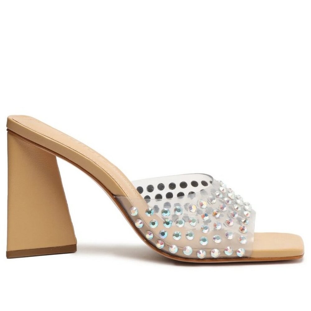 SCHUTZ Lizah Crystal Vinyl Nude Embellished Peep Toe Sandals
